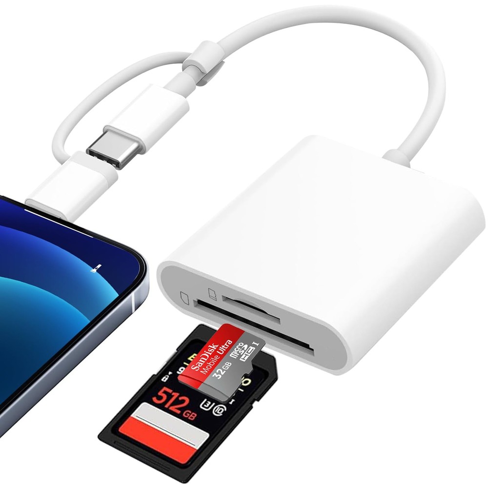 SD Card Reader for iPhone iPad Mac, Dual Connector Lightning & USB C Memory C...