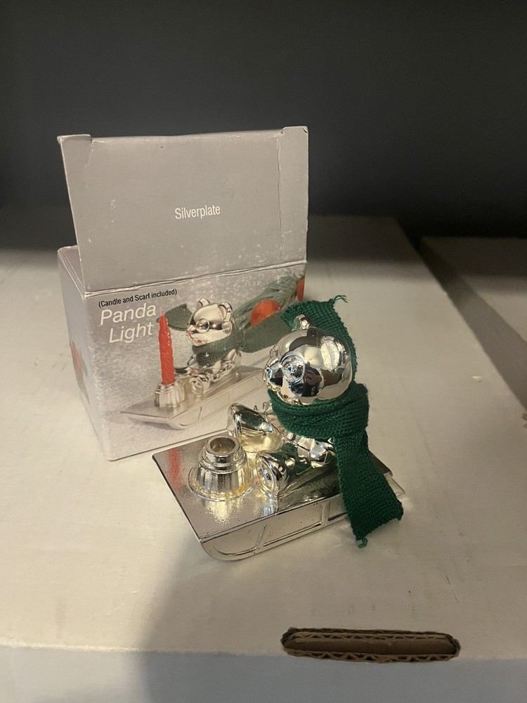 Wm. A. Rogers Silverplate Panda Light Candle Holder, original box.