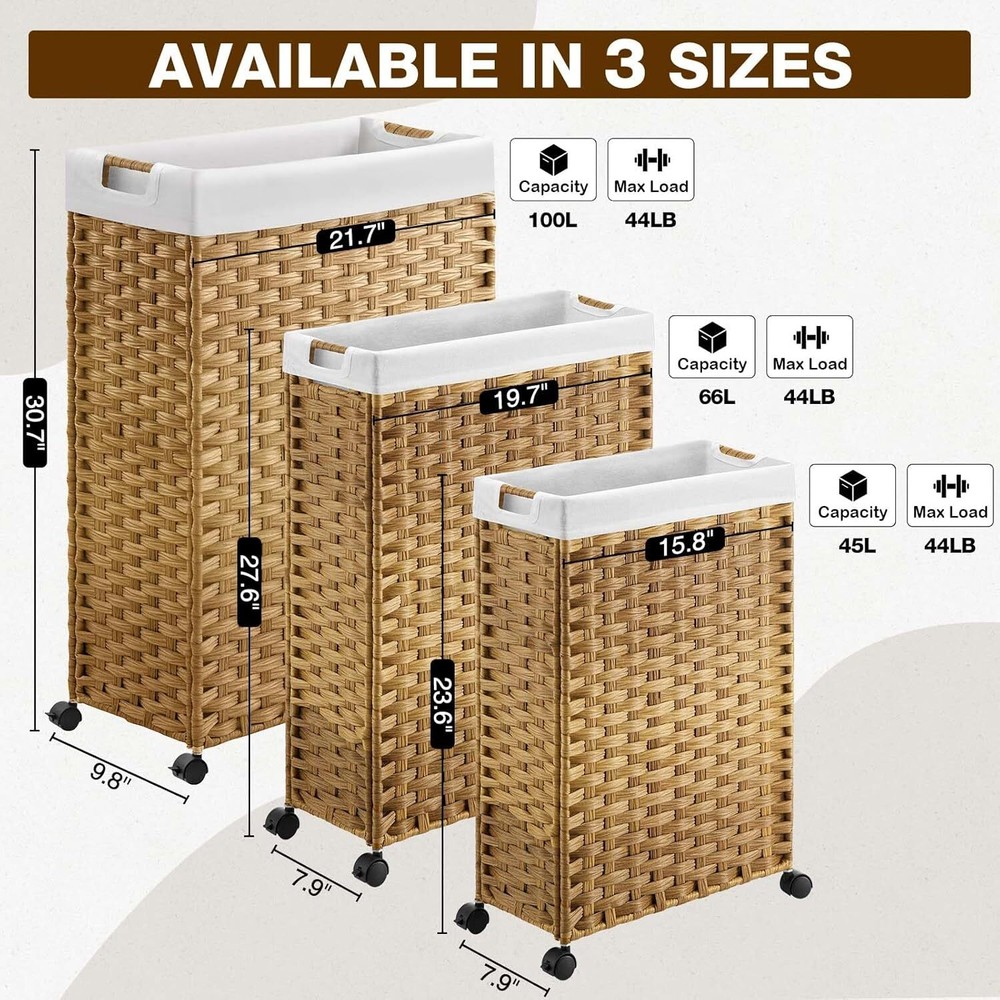 Laundry Hamper with Wheels, 11.9 Gallon (45L) Small Clothes Hamper