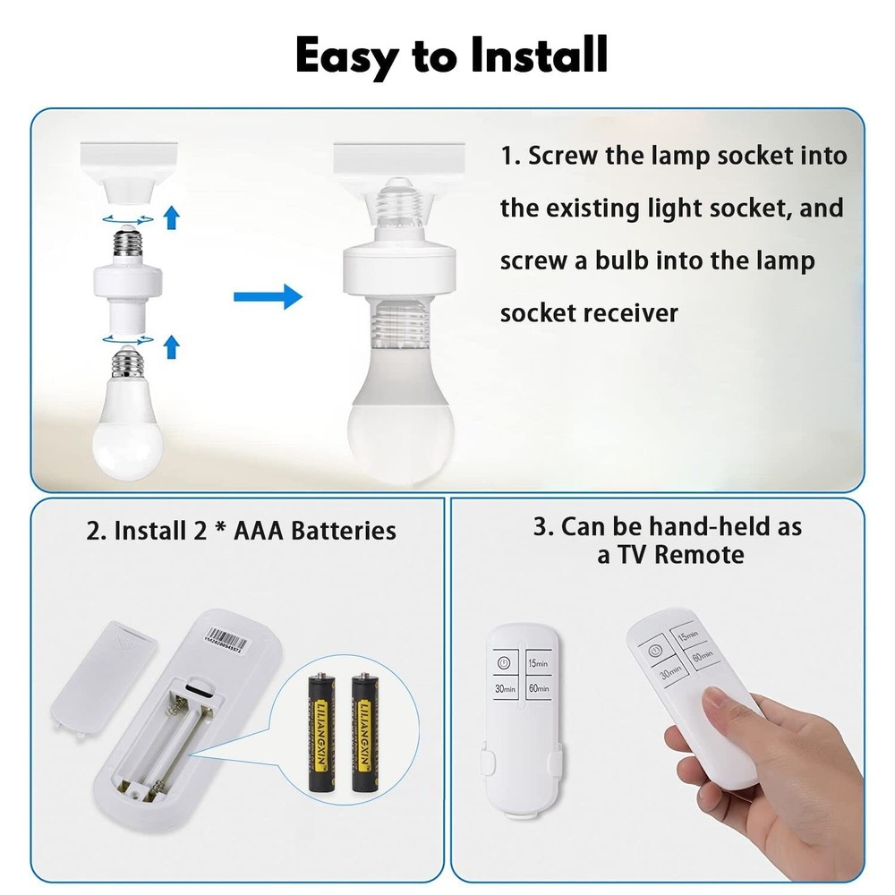 Remote Control Light Bulb Socket, E26 E27 Bulb Lamp Holder with Remote Control