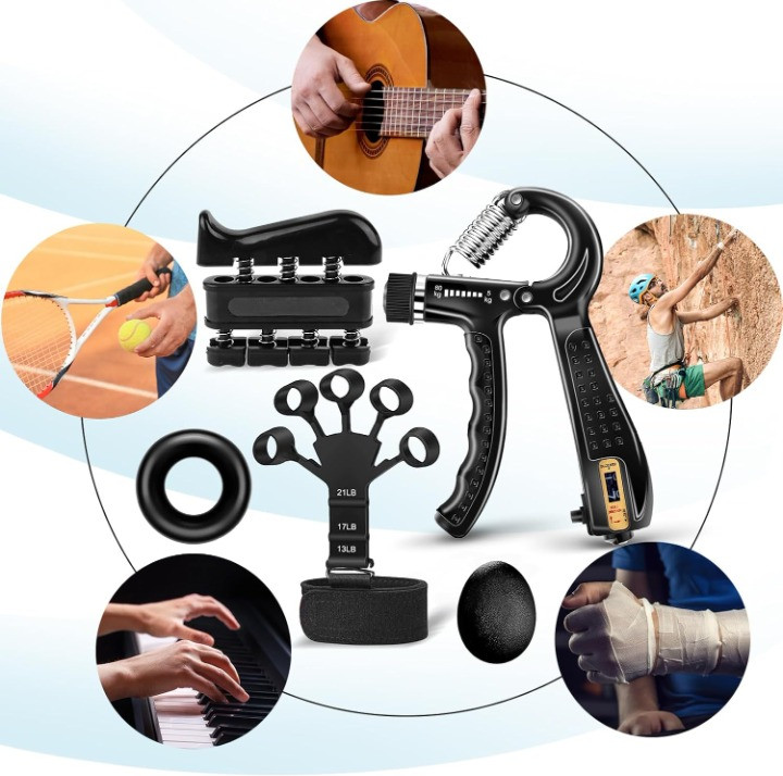 5PCS Grip Strength Trainer Kit Hand Gripper Adjustable Counter Forearm Exerciser