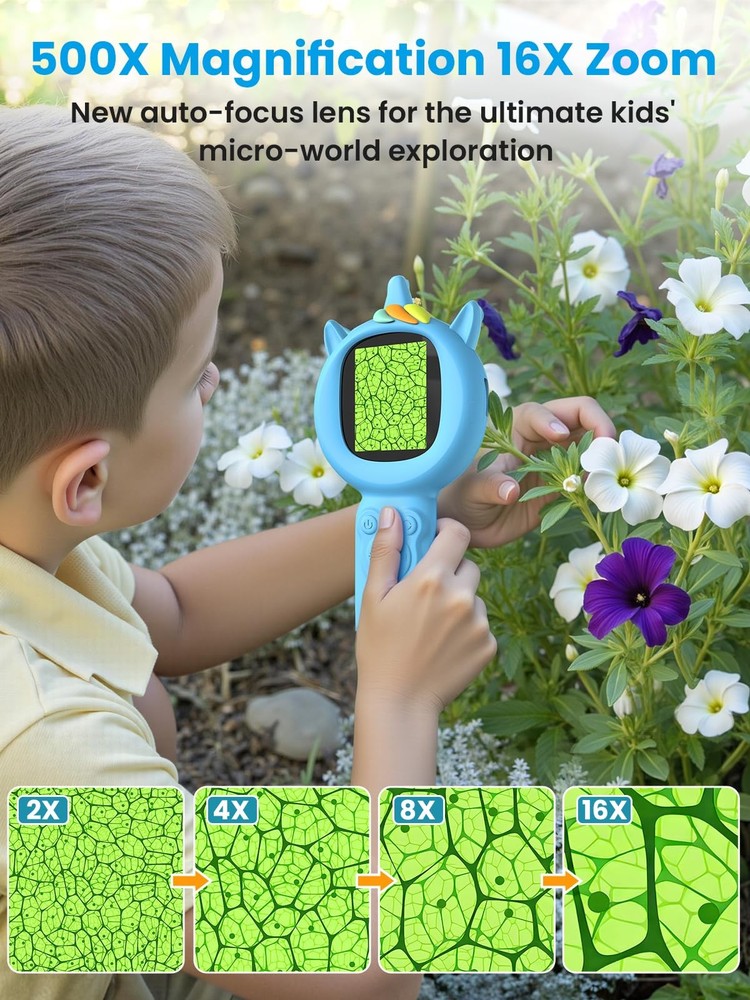Acoath Microscope for Kids, Auto-Focus Handheld Digital Microscopes with Blue