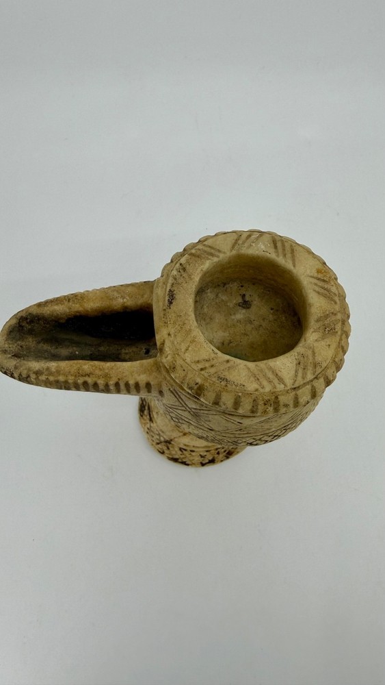 Ancient, authentic, Islamic Carved Alabaster Oil Lamp