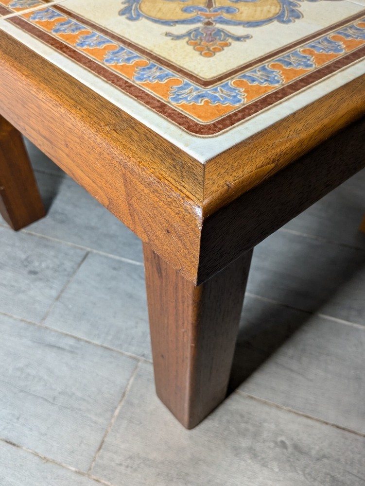 Vintage Mid Century Danish Modern Tile Top Heavy Solid Teak Wood Table