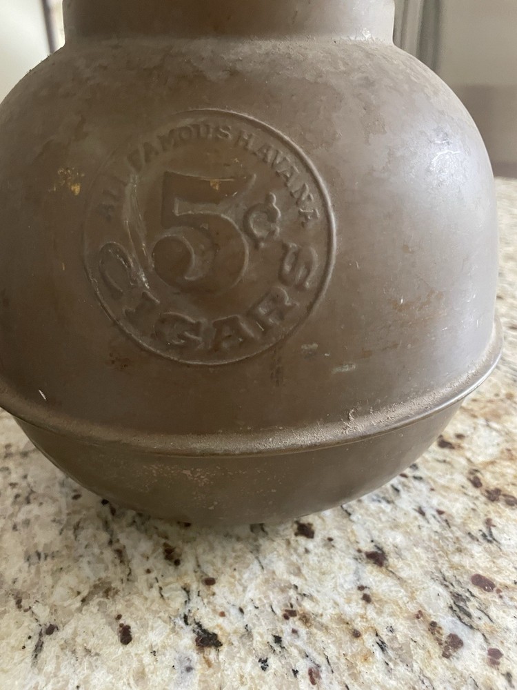 Vintage Solid Brass 5 Cent Cigars Spitoon, ALL FAMOUS HAVANA, Cuspidor