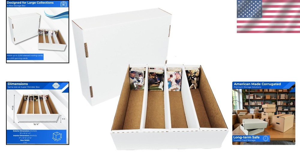 Baseball Card Storage Box - 4 Row Organizer - Protective Lid