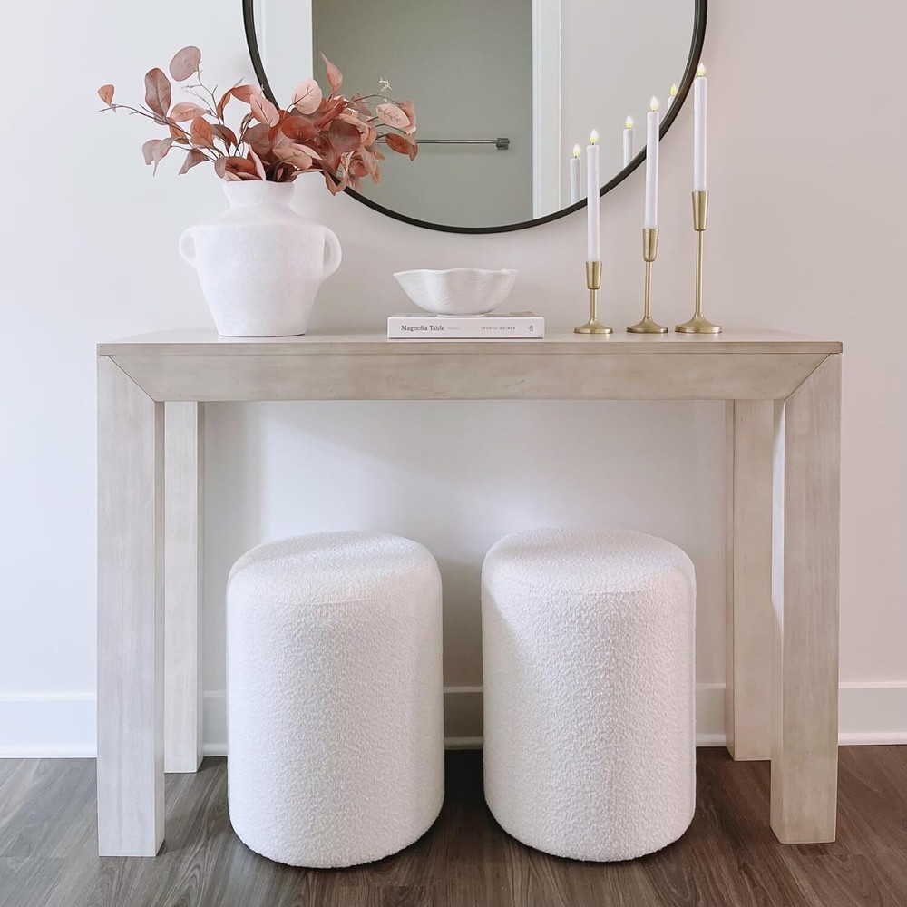 Modern Round Ottoman with Soft Padded Seat, Multifunctional Vanity White