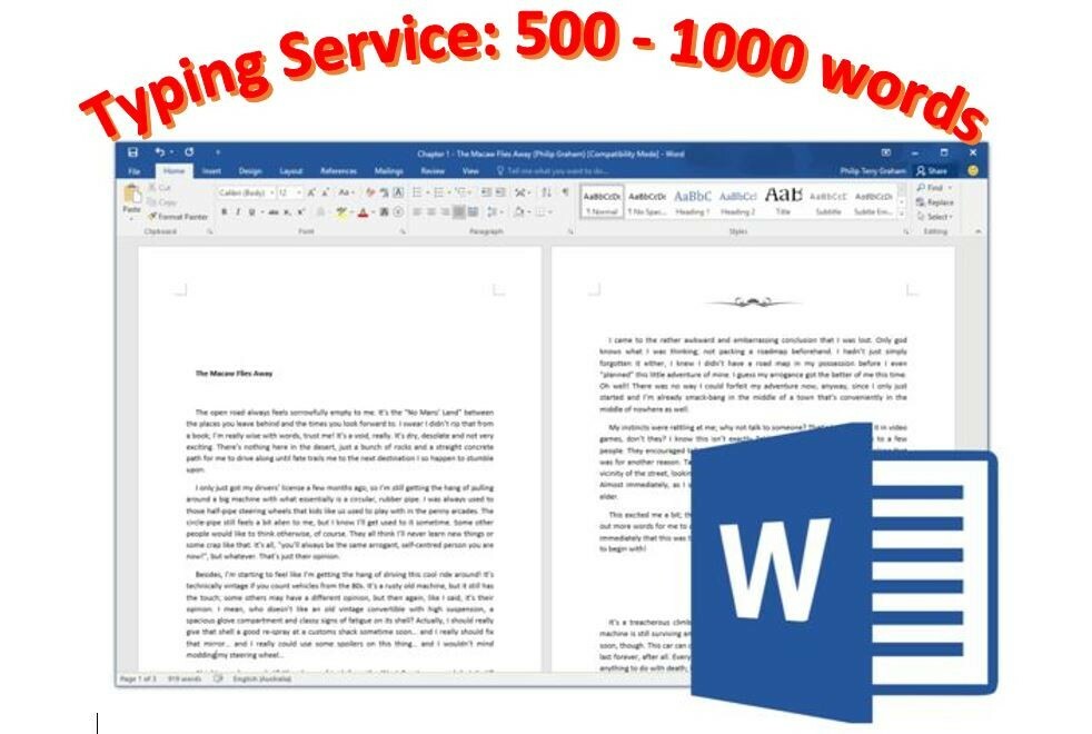 Typing and Data Entry Service: 500-1000 words for $15 only!