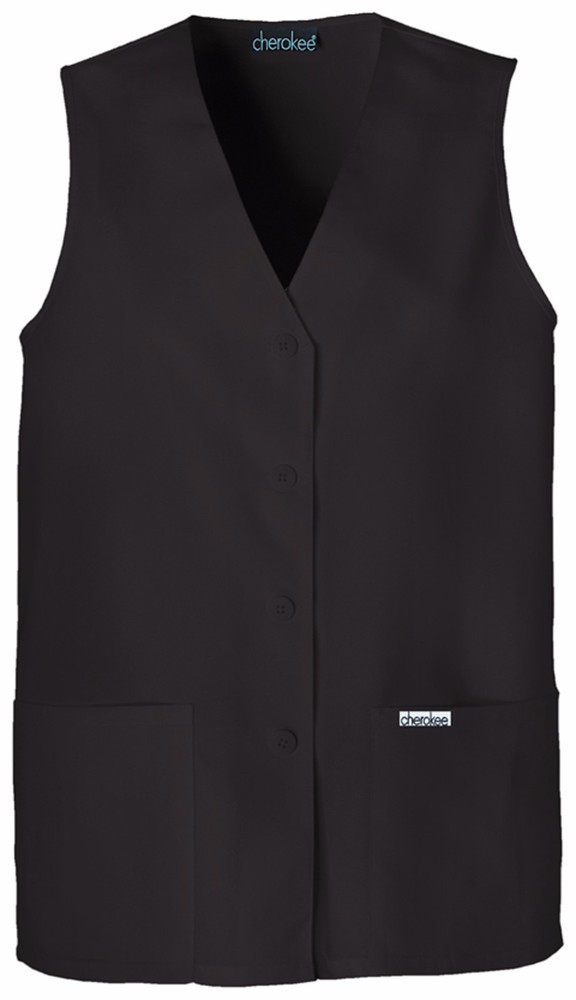 Black Cherokee Scrubs Button Front Vest 1602 BLKB