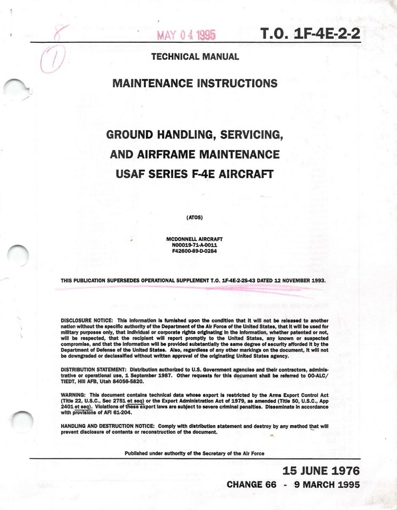F-4E Phantom II Ground Handling, Servicing, Airframe Maint Flight Manual -CD