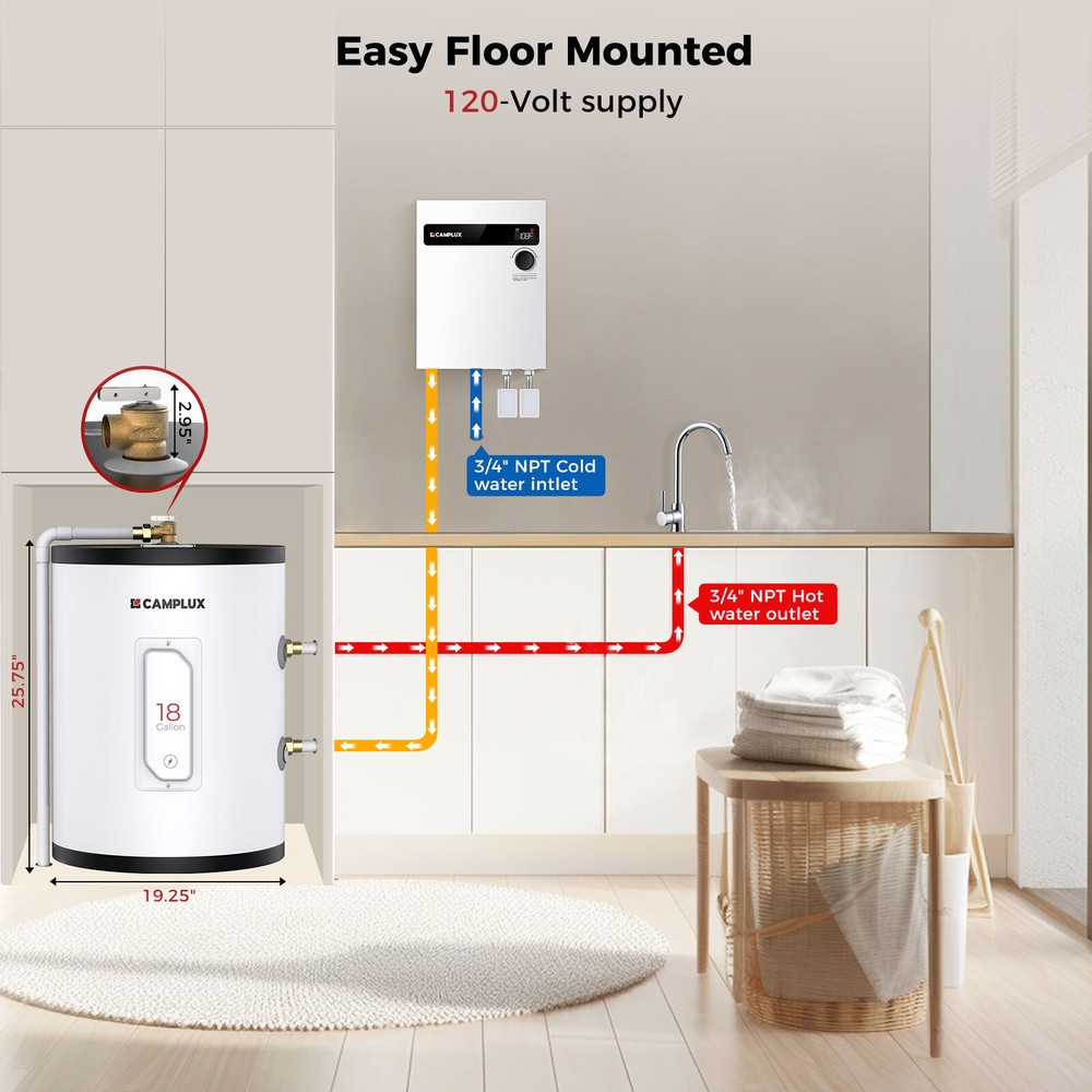 CAMPLUX 18 Gallons Tank Water Heater Electric Instant Hot Water Supply System RV