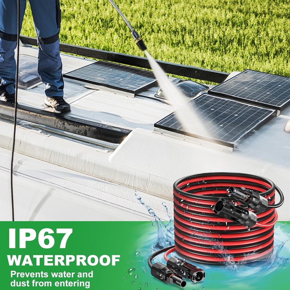 10 AWG MC4 Extension Cable PV Wire Solar Panel Connector Pair Black + Red 6mm²