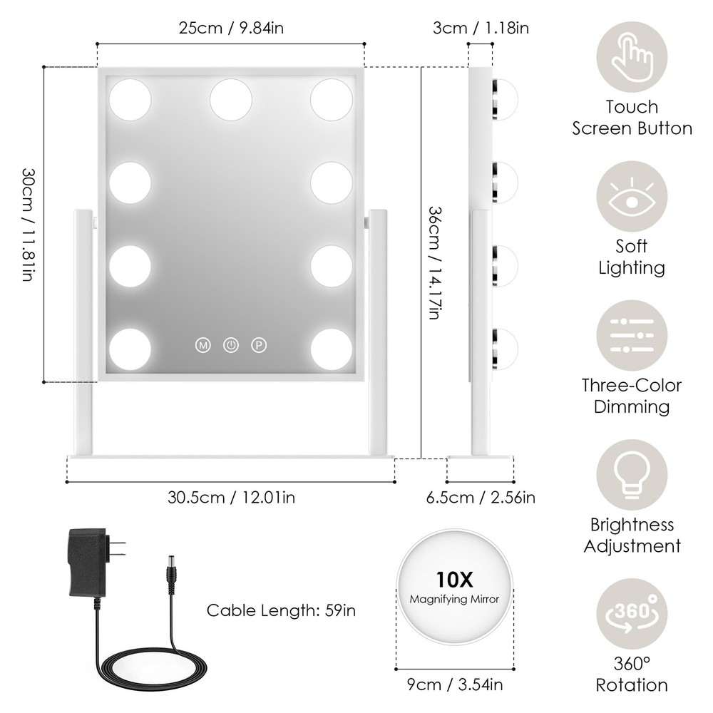 LuxeVue Vanity Mirror with Lights, Makeup Mirror with 3 Lighting Modes, Light...