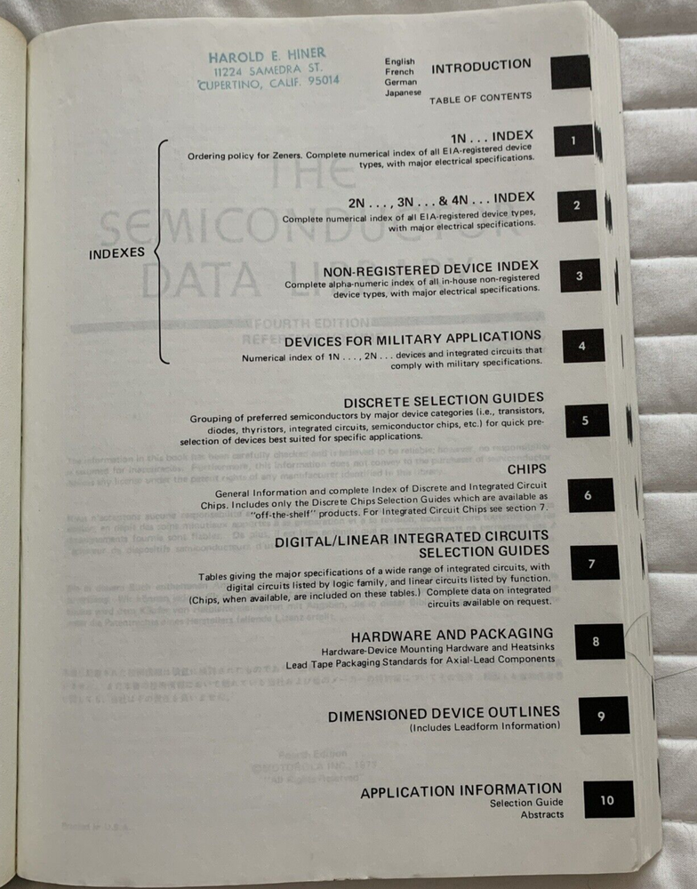 Vintage 1973 MOTOROLA Semiconductor Data Library Reference Volume 4th Edition