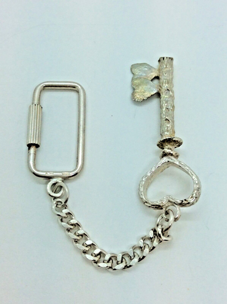 Sterling Silver SLV Key Chain with Dangle Key .900 Dangle Could be Pendant