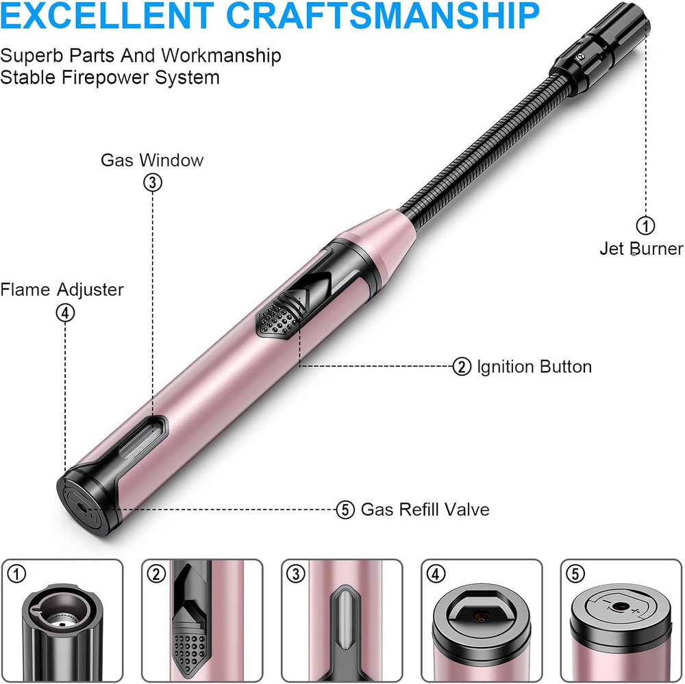 Torch Lighter Refillable Butane Lighter Long Flexible Neck Multipurpose Lighter