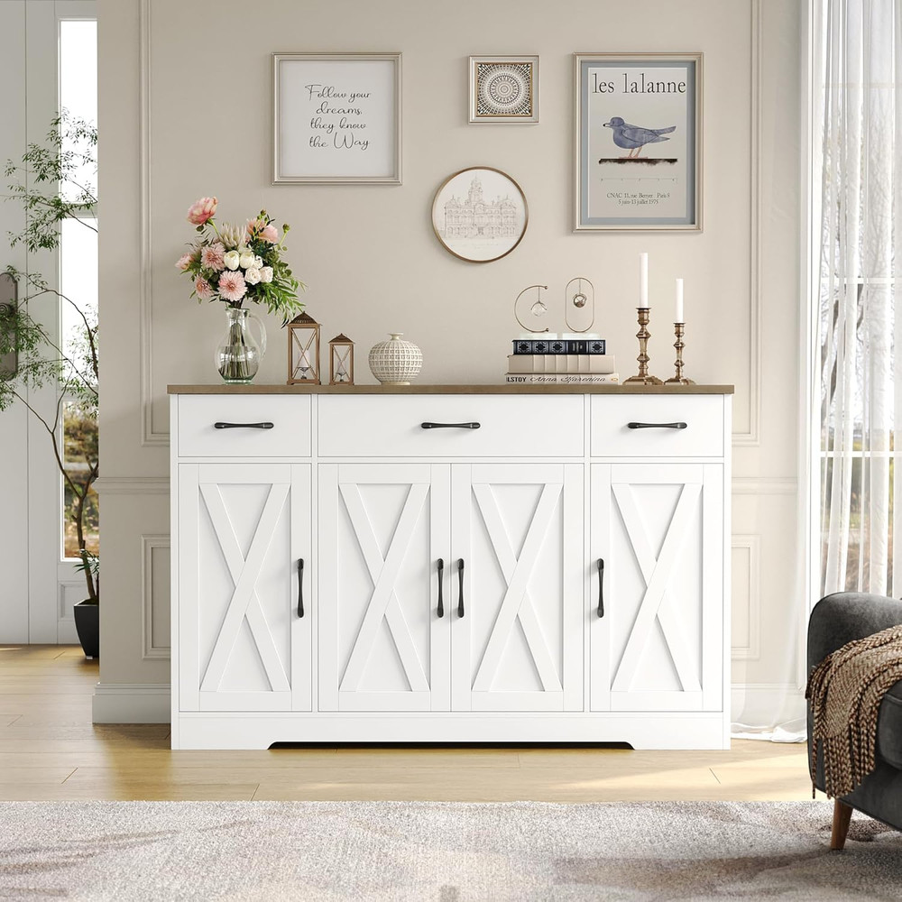 HOSTACK Buffet Cabinet with Drawers, 55" Large Sideboard Buffet Storage Cabinet