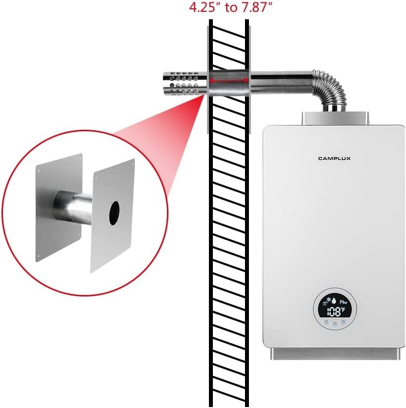 Camplux 2.36 in. Adjustable Wall Thimble Stainless Steel for Gas Water Heater