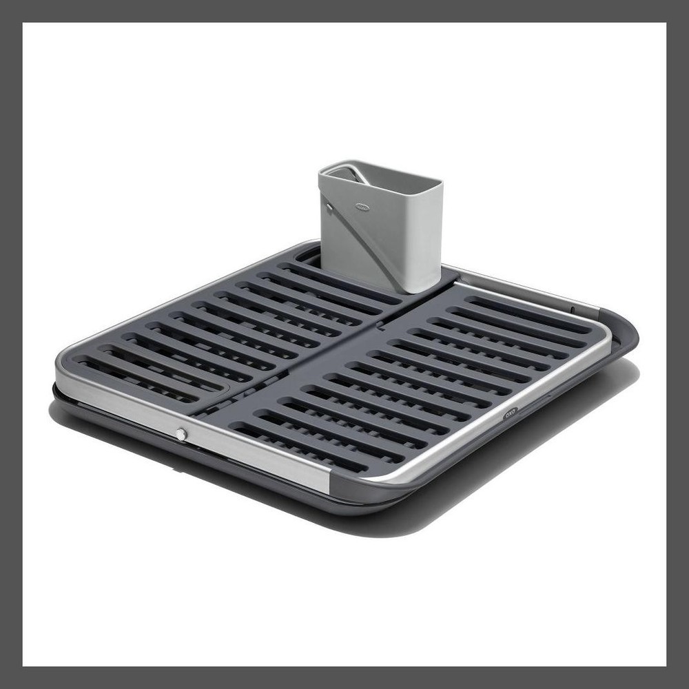 OXO Aluminum Dish Rack Foldable Compact Folding Freestanding Rustproof