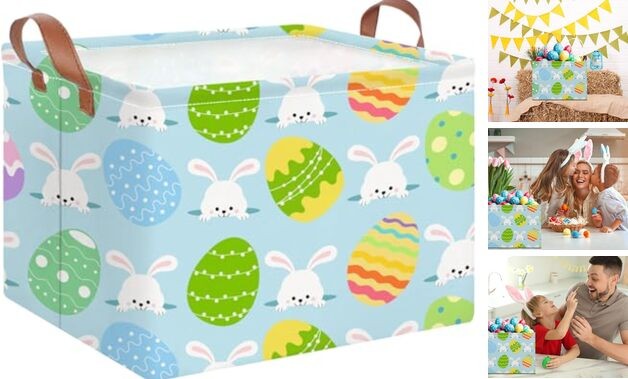 Rectangle Easter Gift Basket Empty with Handles for Easter Rabbit Basket