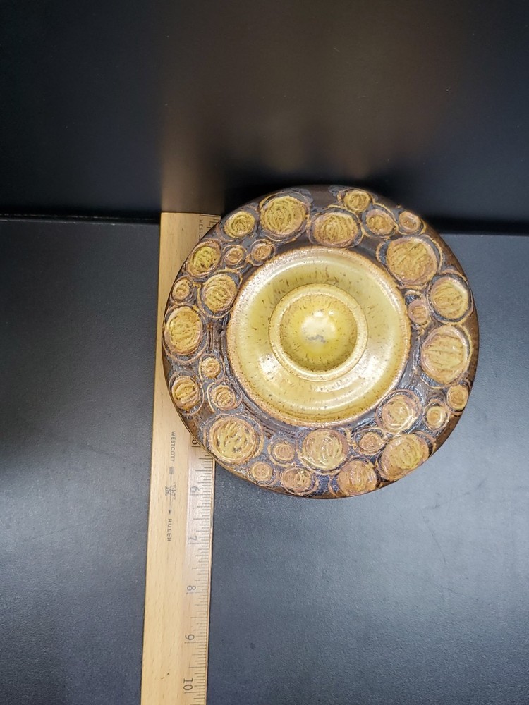 MCM Art Pottery Covered Dish Dot Pattern Signed "Devereux"