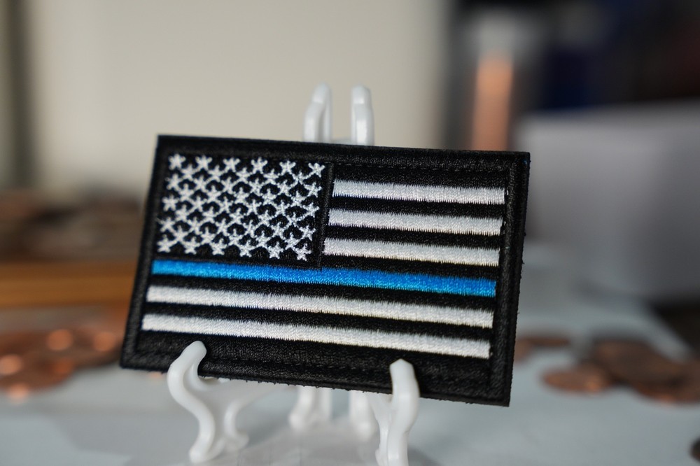 Thin Blue Line Black Patch. Light blue line Flag Patch Fits hook & loop Fastener