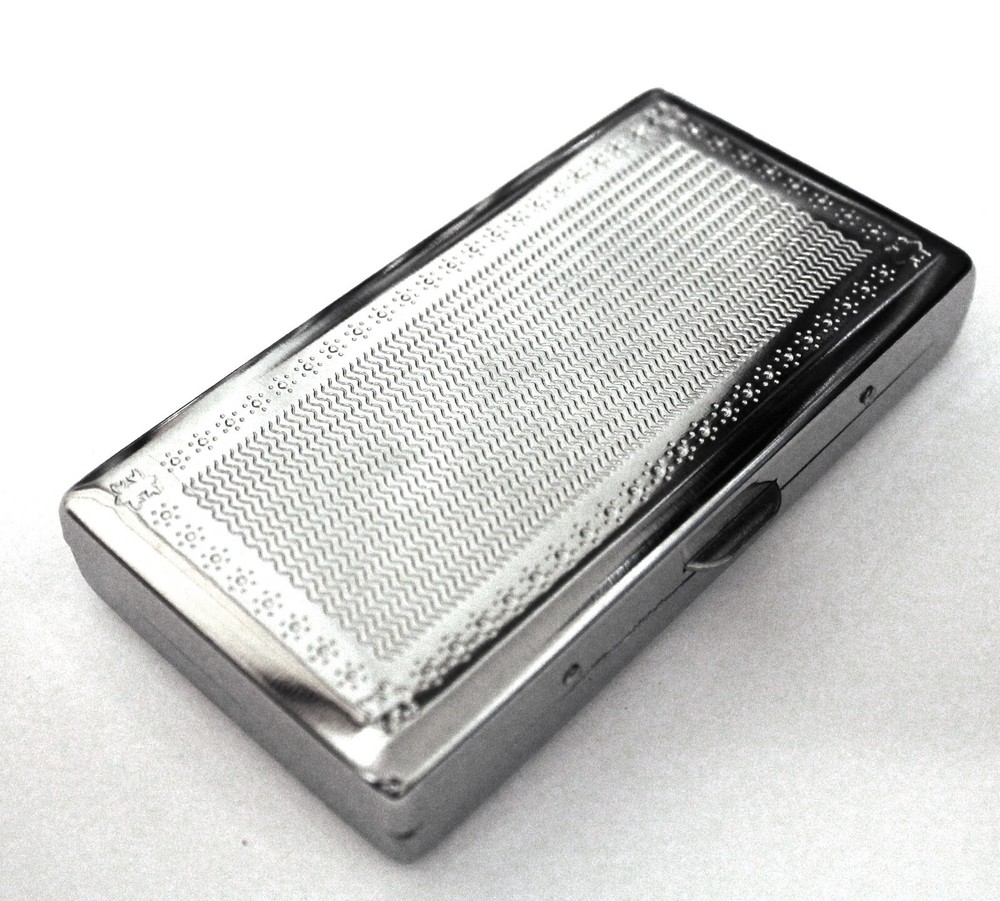 Victorian Style Cigarette Case Double Sided King & 100s Etched Pattern 4x2inch