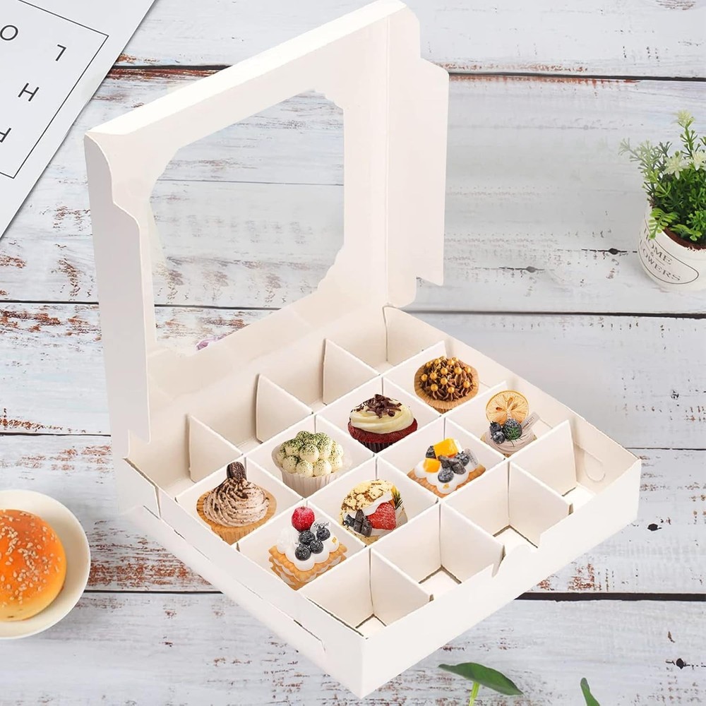20 PCS Empty Sweet Boxes Window Divider 16 Compartments White Cake Cookie