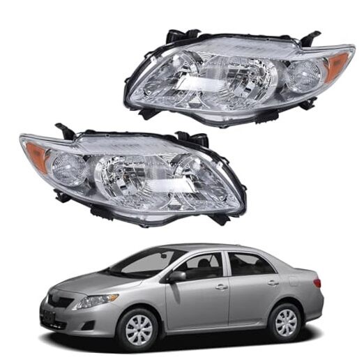 Headlights Assembly Silver Headlamp Replacement for 2009-2010 Corolla Driver