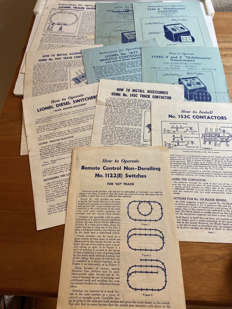 10 Lionel Instruction sheets all different
