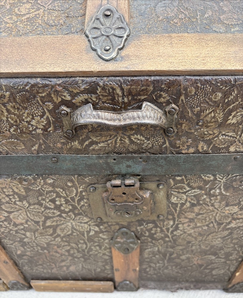 Antique Camelback Domed Steamer Trunk, Oak and Cedar Lined
