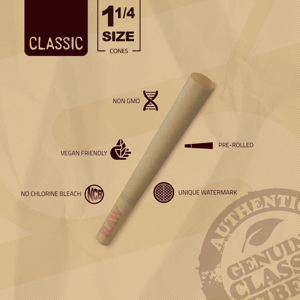 RAW Cones Classic 1 1/4 Pre- Rolled Cones | 150 Pack