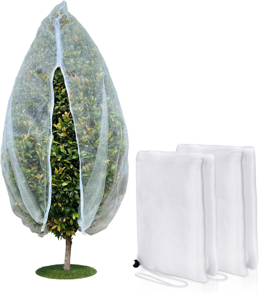 Fruit Tree Netting Cover with Zipper & Drawstring, 2 Packs 4Ft X 4Ft Insect Bird