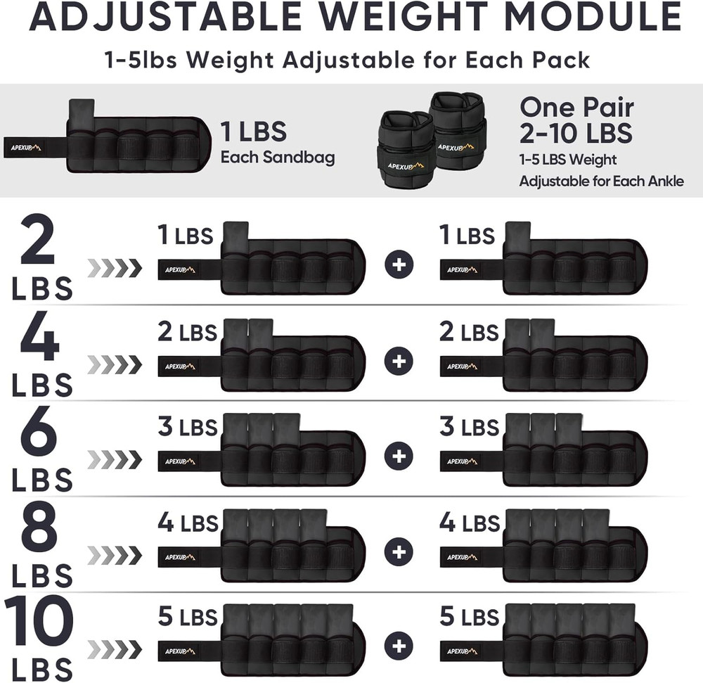 10Lbs/Pair Adjustable Ankle Weights for Women and Men