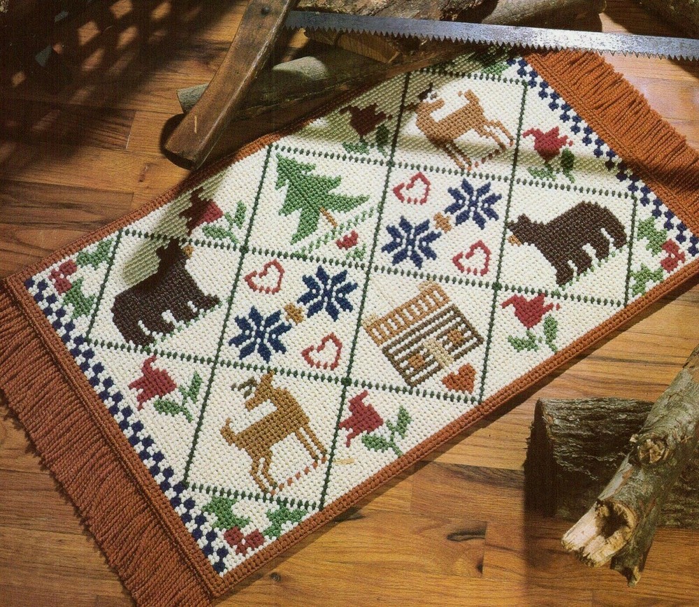 RUSTIC RUG BEARS & DEER HOME DECOR PLASTIC CANVAS PATTERN INSTRUCTIONS