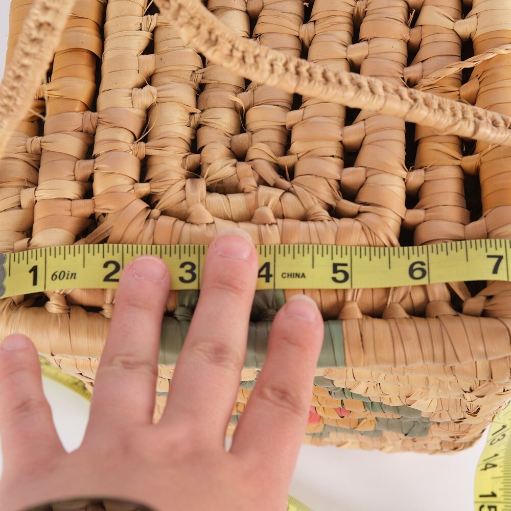 Multi-Colored Straw & Reams Floral Pattern Picnic Basket