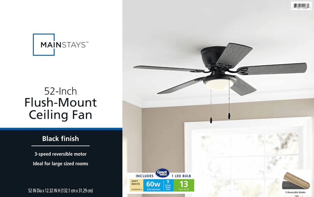 52" Black Traditional Indoor Ceiling Fan with Light