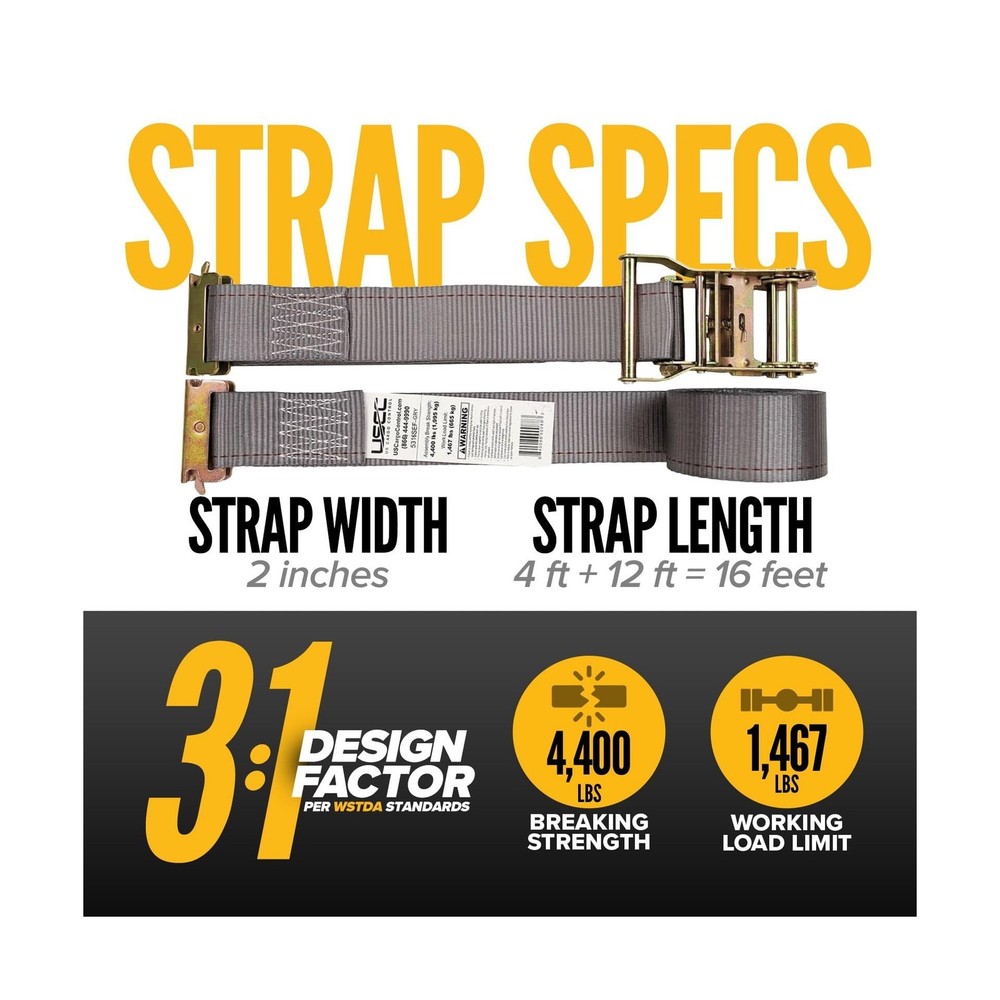 US Cargo Control E Track Straps 2" x 16' (8-Pack), 4,400 LBS Break Strength, ...