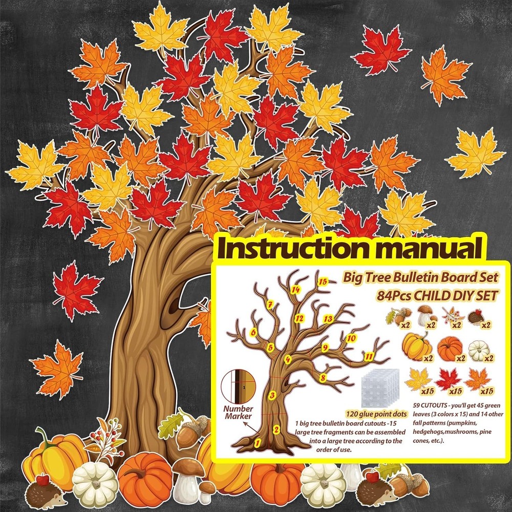 4Ft Big Tree Bulletin Board Set Spring Fall Summer Tree Bulletin Board Decora...