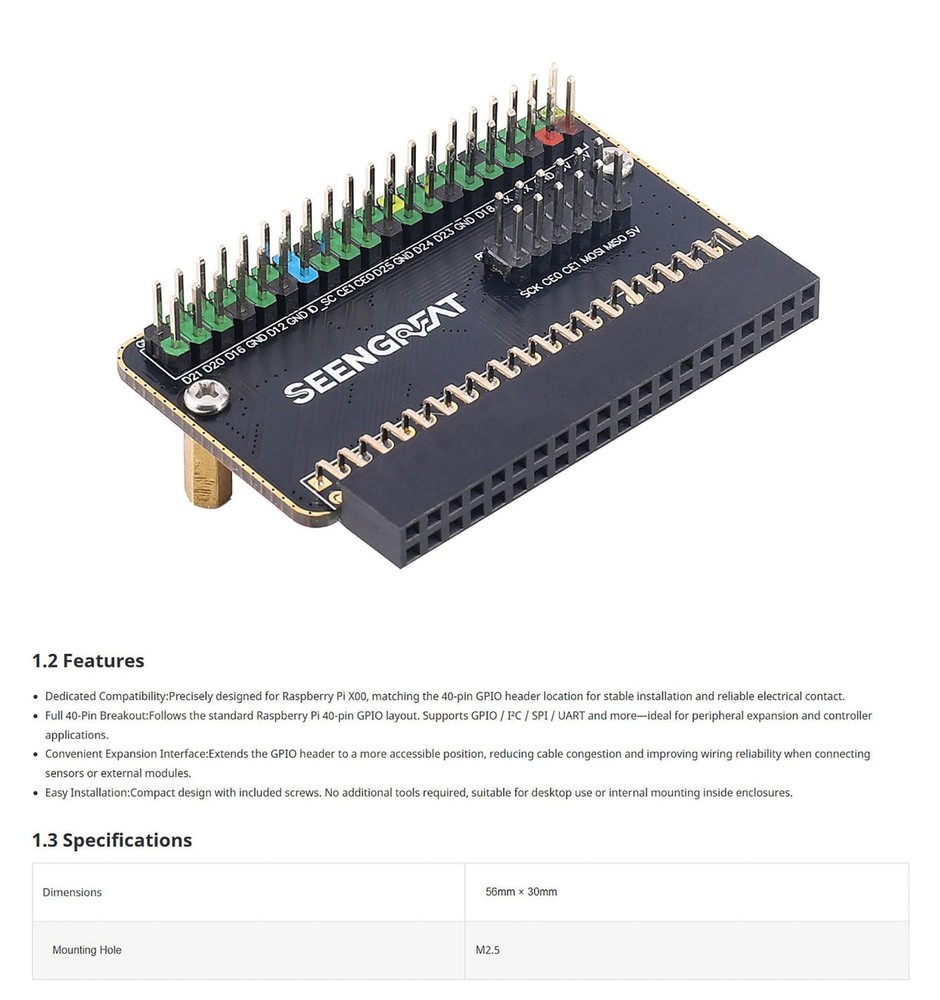 RPi PX00 Expansion A 40Pin GPIO Breakout Board Sensor Connection Module