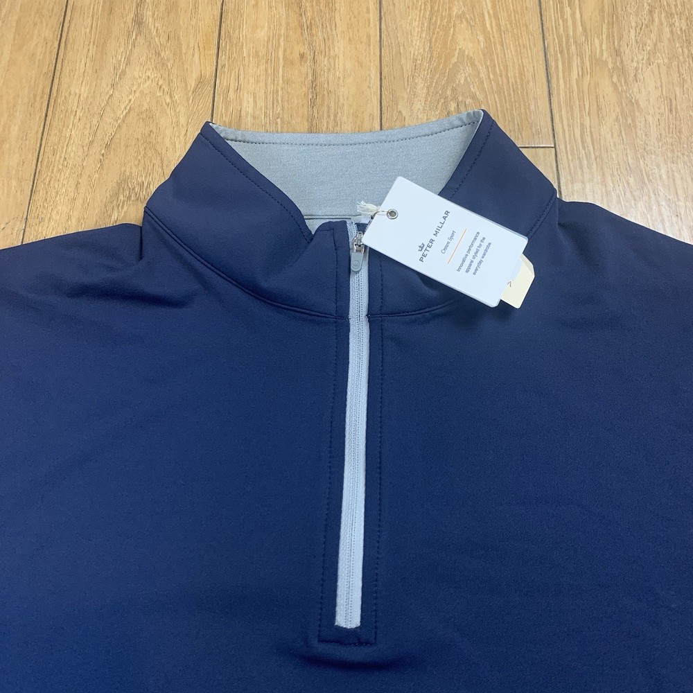 Peter Millar Pullover Men L Navy Perth Performance 1/4 Zip Sweater NWT *LOGO