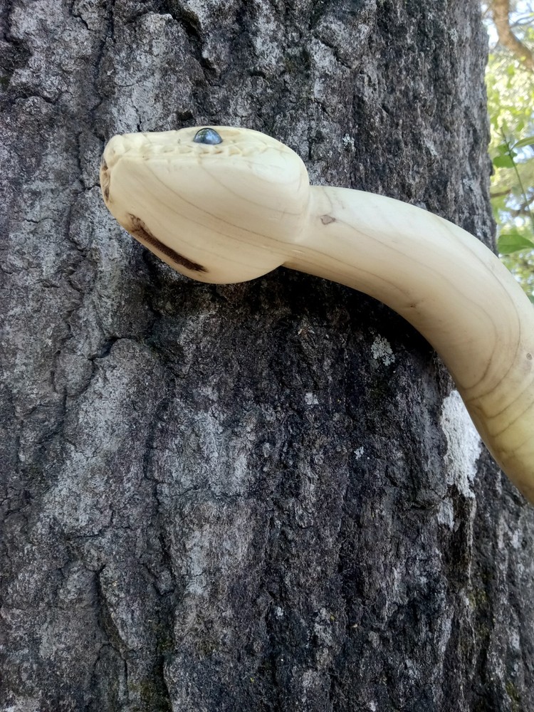 Handmade Unique Viper Snake Walking Cane Solid One Piece Stick