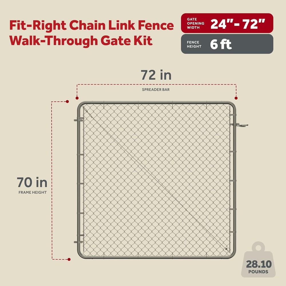 Adjust-A-Gate Chain Link Fence Gate w/Round Frame, CL 013629