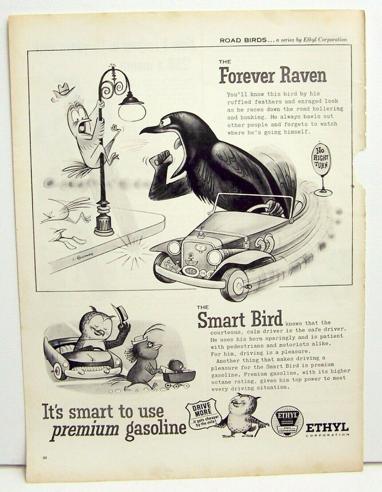 Ethyl Antiknock Compound ad Forever Raven 1955