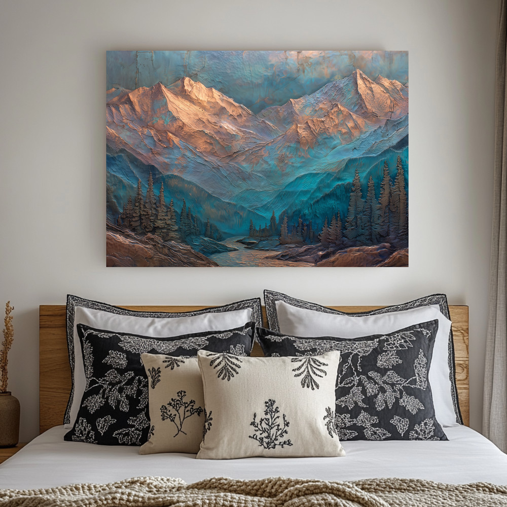 Turquoise Mountain Kitchen Backsplash, Rustic Cabin Decor, Western Mountain Art