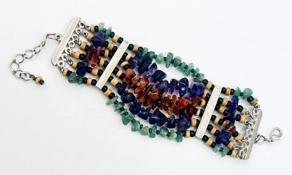 Multicolor Beaded Gemstone Chip Bracelet