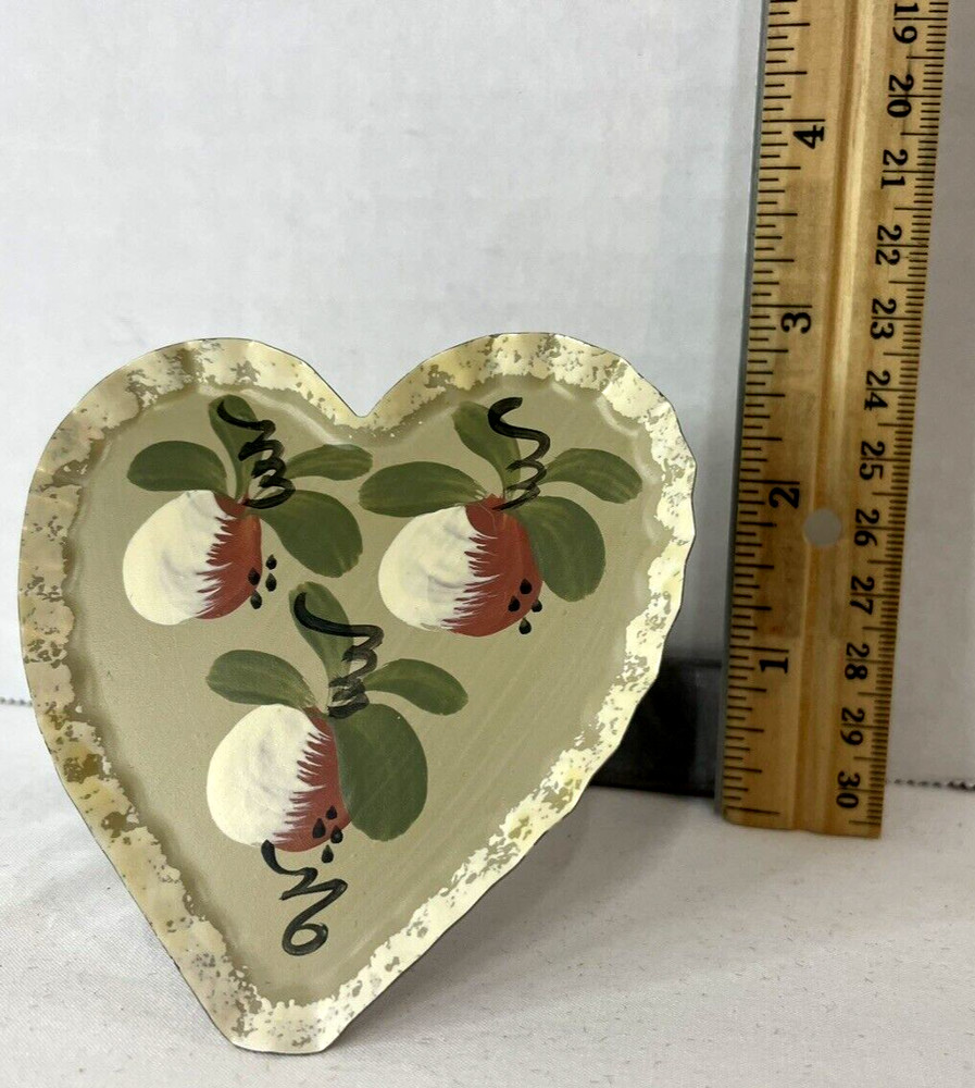 Hand Painted Artist Crafted Tin Heart Curtain Pull Backs Two Sets Cottage Core