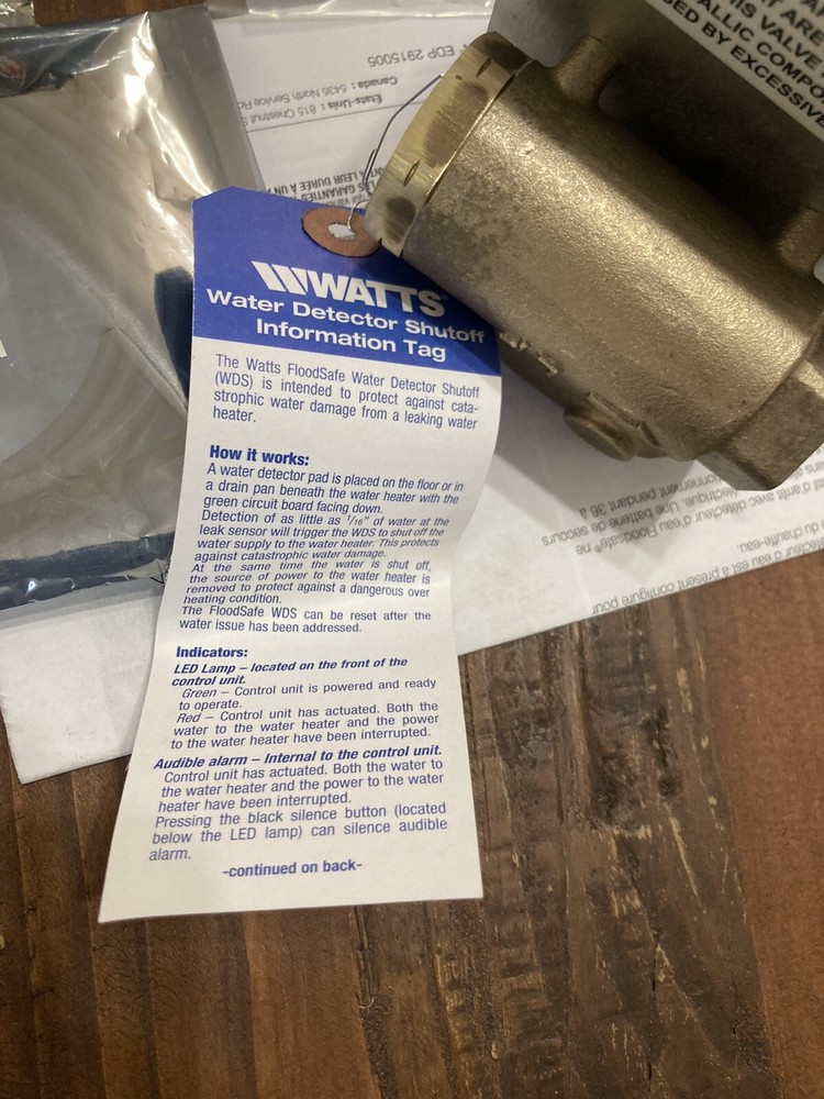 Watts LFWDS-E220. Water Detector Shutoff Kit w/ Valve, Cutout, P.S., Detector