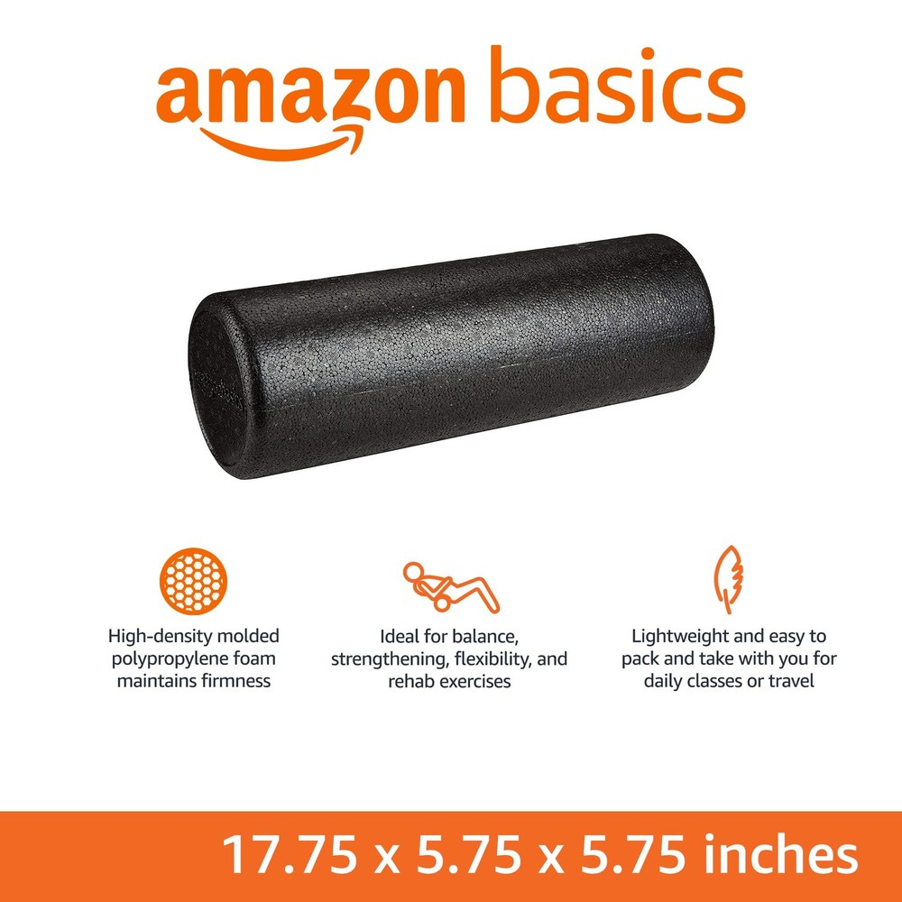 Amazon Basics High-Density Foam Roller for Exercise & Recovery, 18-Inch, Black