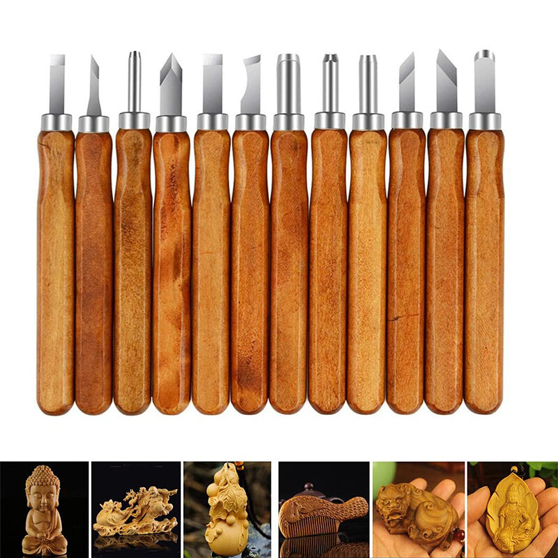 12Pcs Wood Carving Hand Chisel Tool Set Professional Woodworking DIY Gouges Kit